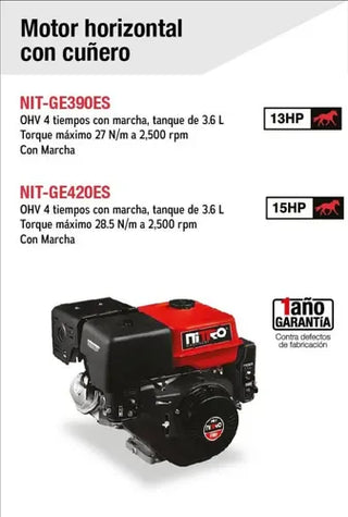 Motor Gasolina 13hp Horizontal Marcha Nit-ge390es Nitro