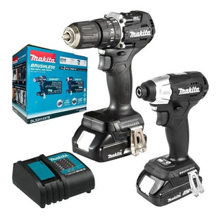 Kit Rotomartillo Inalambrico Y Atornillador Impacto 1/4 Makita Dlx2414x7b Brushless Color Negro