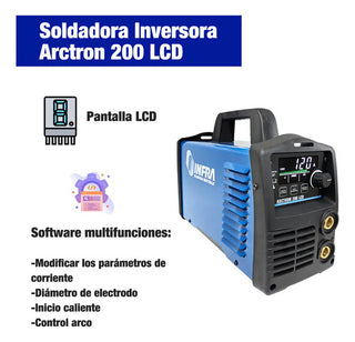 Soldadora Inversora Infra Arctron 200 Lcd 30-200amp Azul