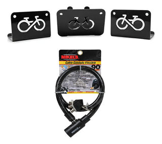 Pack Soporte Bicicletas Pared + Candado Flexible 90 Cm Negro
