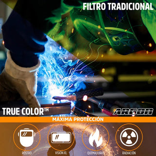 Careta Soldador Electrónica Argon Adwh433 Sombra 9-13 Negra Profesional Negro
