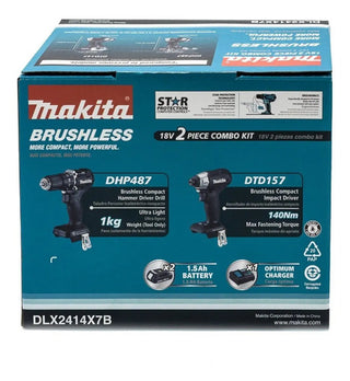 Kit Rotomartillo Inalambrico Y Atornillador Impacto 1/4 Makita Dlx2414x7b Brushless Color Negro