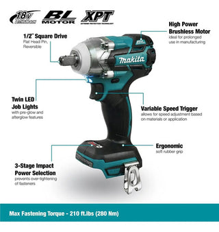Llave Impacto Batería Lxt 1/2 18v S/escobill Turquesa Makita Turquesa