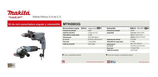 Kit Rotomartillo 1/2 Y Esmeril Angular 4 1/2 Makita Mtk0003g Gris