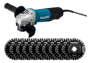 Esmeriladora Makita 9557hpg + 10 Discos Corte Sudarshan Prem Turquesa Y Negro 60 Hz