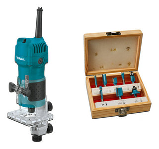 Recortador 1/4 Makita 3709 + Jgo Brocas 6pz P/router