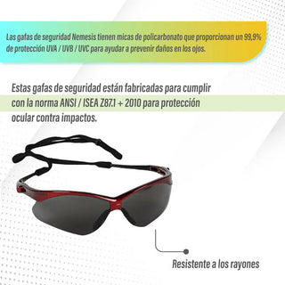 Lentes De Seguridad Nemesis 22611 Rojo Humo Protección Uv Ansi Industria