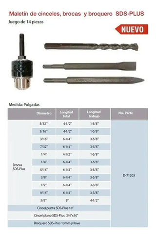 Kit De Brocas, Cinceles Y Broquero Sds Plus Makita D-71205