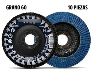 Disco De Lija Grano 60 Tipo 29 4 1/2 X 7/8 (paq. 10 Pz) Negro Y Azul