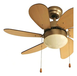 Ventilador De Techo Veker 7661 Con Luz 6 Aspas Madera Roble Claro 3 Velocidades 76.2 Cm