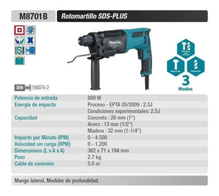 Rotomartillo Sds Makita M8701b 127v 800w Azul