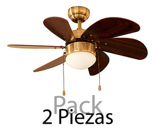 Ventilador De Techo Veker 7663 Nogal 6 Aspa Paquete 2 Piezas 76.2 Cm 50 Hz / 60 Hz Latón Antiguo Nogal Madera 6