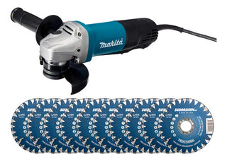 Esmeriladora Makita 9557hpg + Disco Corte Pro Sudarshan 10pz Turquesa Y Negro 60 Hz
