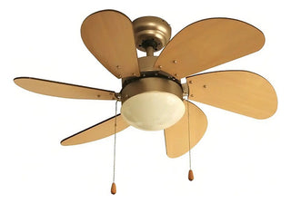 Ventilador De Techo Veker 7661 Con Luz 6 Aspas Madera Roble Claro 3 Velocidades 76.2 Cm