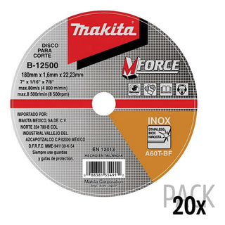 Disco Abrasivo Corte Makita P/inox Pack 20 Pz 7x1/16 B-12500 Plateado