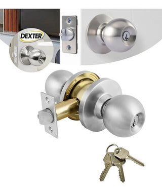 Cerradura Perilla Bola Puerta Recamara + 3 Llaves Inoxidable Plateado