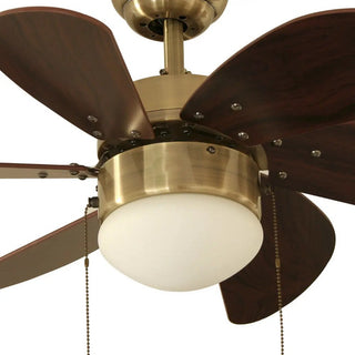 Abanico Techo Veker 7663 Latón Antiguo 6 Aspas Nogal 127 v 76.2 Cm Latón Antiguo Nogal Madera 6