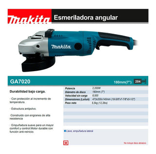 Esmeriladora Angular Makita Ga7020 Turquesa 2200 W 127 V Turquesa