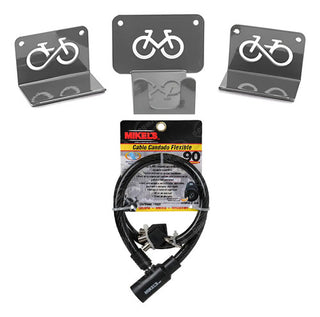 Pack Soporte P/ Bicicletas Pared + Candado Flexible 90 Cm Gris Oscuro