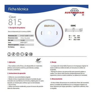 Disco Diamante 4 1/2 Austromex 815 Blanco