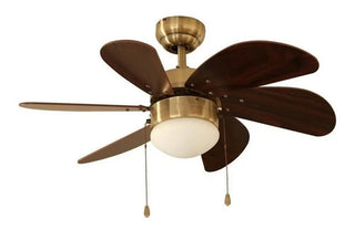 Abanico Techo Veker 7663 Latón Antiguo 6 Aspas Nogal 127 v 76.2 Cm Latón Antiguo Nogal Madera 6