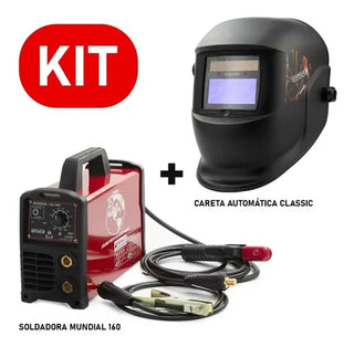 Kit Soldadora Inverter Mundial 160 / Careta Automática Argon Rojo