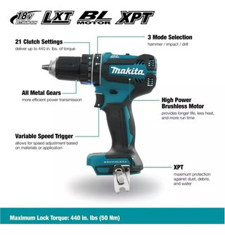Taladro Rotomartillo Inalámbrico Makita 1/2 S/ Bat Brushless Verde