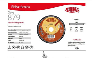Disco De Corte Metal 7x1/16x7/8 Premium 879 Austromex 10 Pzs Naranja Y Amarillo