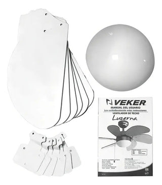Ventilador De Techo Veker 7662 30 Pulgadas Blanco Aspas Madera Silencioso Con Luz 76.2 Cm 6