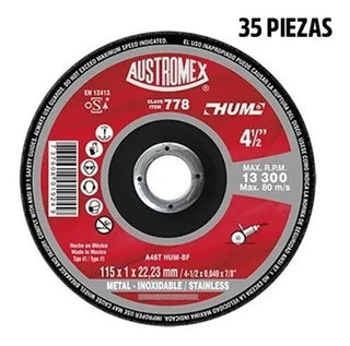 Disco De Corte Metal Austromex 778 4-1/2 Pul - Paq. 35 Pzas Rojo
