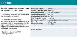Bomba Sumergible 1- 1/2 C.f. Ac. Inox. Pf1100 Makita Color Azul Petroleo