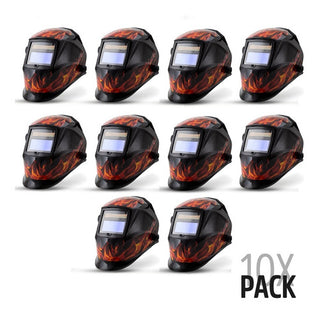 Careta Electrónica Automática Argón S. 9-13 Fire Pack 10 Pzs Negro Y Flamas