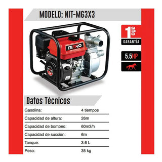 Motobomba A Gasolina Autocebante Alta Presión Nit-mg3x3