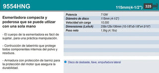 Esmeriladora Angular 4-1/2 10,000 Rpm 710 W Makita 9554hng Turquesa Y Negro