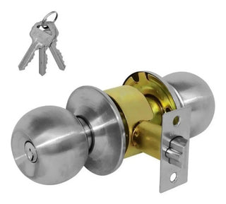Cerradura Perilla Bola Puerta Recamara + 3 Llaves Inoxidable Plateado