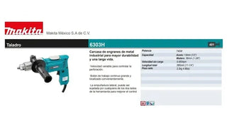 Taladro Eléctrico Makita 6303h 13mm 740w 0-850 Rpm Turquesa 50 Hz/60 Hz