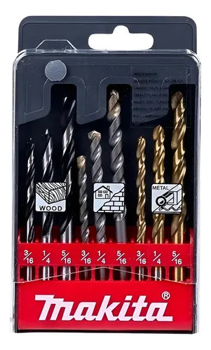 Jgo De Brocas 9 Pz Para Metal Madera Concreto Makita D-16449