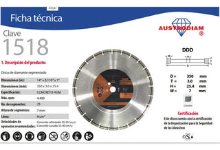 Disco Corte Austrodiam 1518 14 Pulgadas Concreto Curado