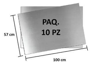 Paq. 10 Pz Lamina Inoxidable Cal 24 2x3ft C/ Vinil Pulida Plateado