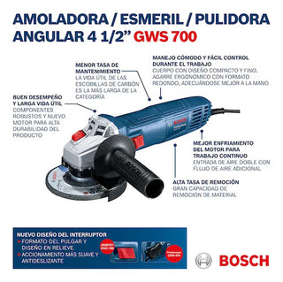 Esmeril Bosch 710w Eje M14 Color Azul Marino Frecuencia Gws 700 60 Hz