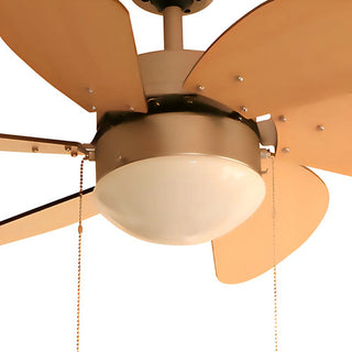 Ventilador De Techo Veker 7661 Con Luz 6 Aspas Madera Roble Claro 3 Velocidades 76.2 Cm